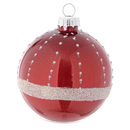 Red Christmas bauble in glass with decoration, 70mm diameter 3