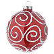 Red Christmas bauble in glass with decoration, 90mm diameter s1