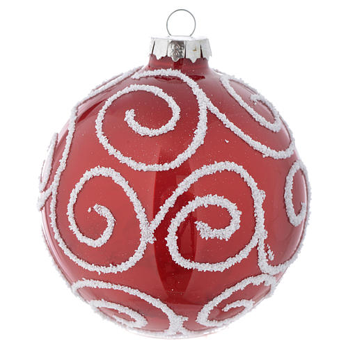 Red Christmas bauble in glass with decoration, 90mm diameter 1