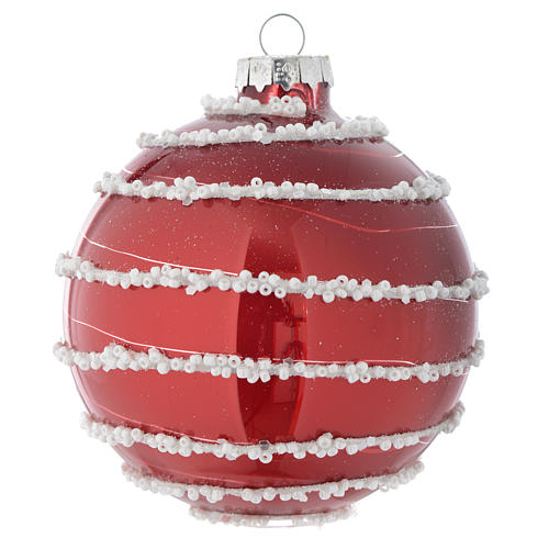 Red Christmas bauble in glass with decoration, 90mm diameter 2