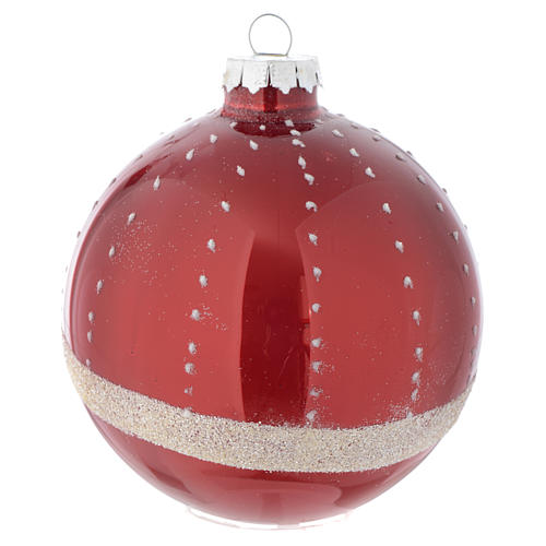 Red Christmas bauble in glass with decoration, 90mm diameter 3