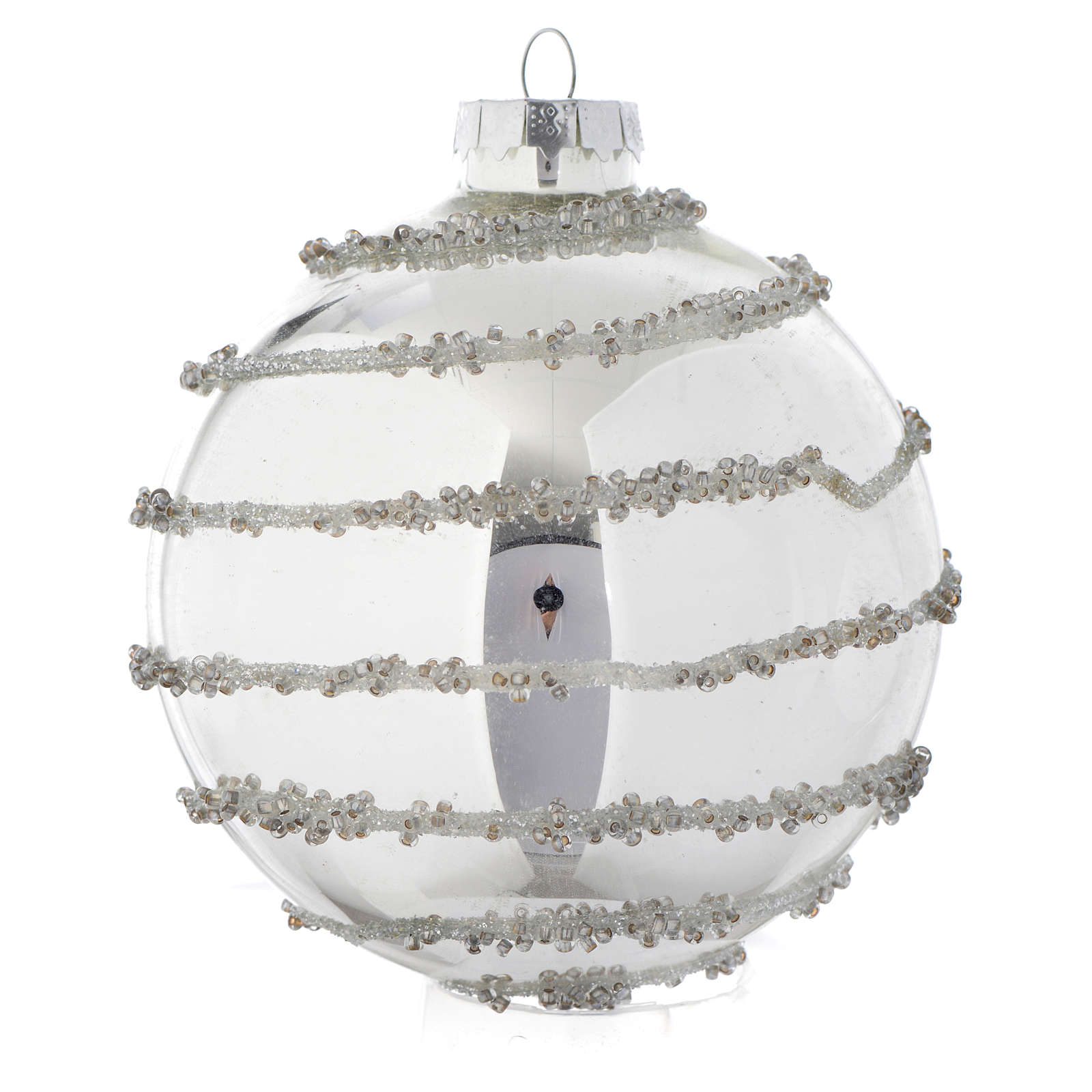 Silver Christmas bauble with decoration, 90mm diameter | online sales