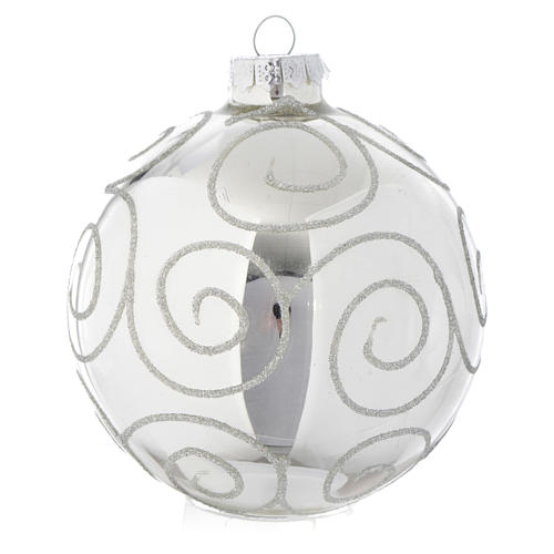 Silver Christmas bauble with decoration, 90mm diameter 1