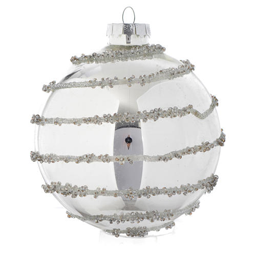 Bola de vidrio Silver con decoraciones 90 mm para árbol de Navidad 3