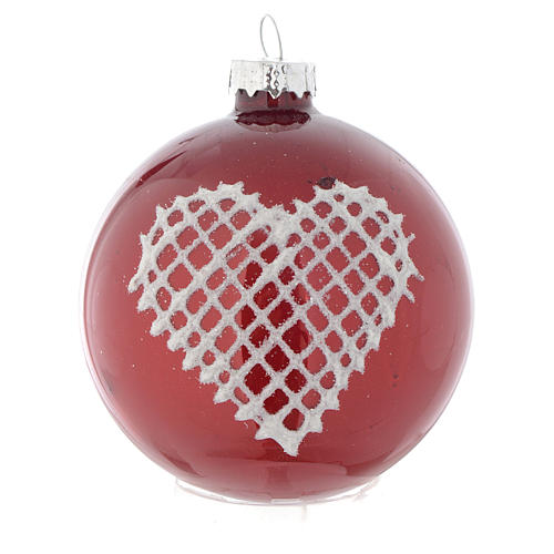 Red Christmas bauble with decoration, 70mm diameter 2