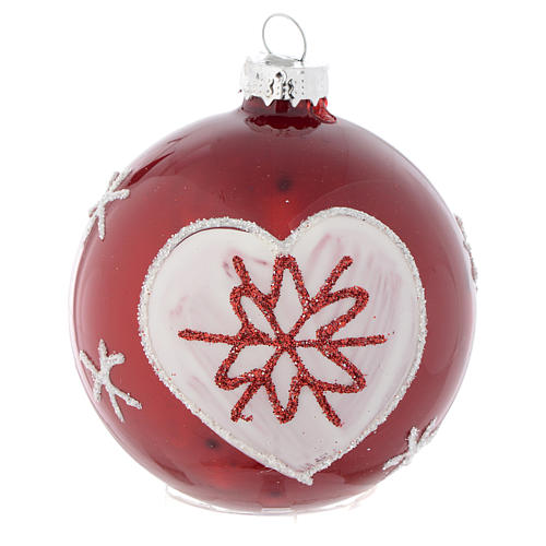 Red Christmas bauble with decoration, 70mm diameter 3