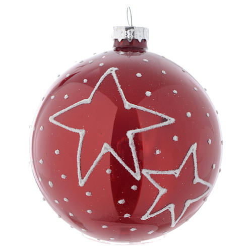 Boule verre rouge avec décorations 80 mm pour sapin de Noël 2