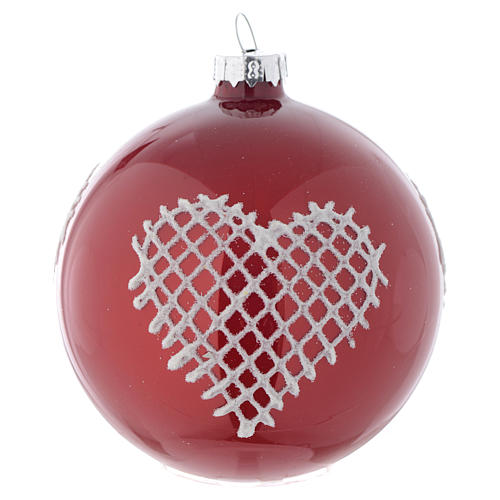 Red Christmas bauble with decoration, 80mm diameter 1