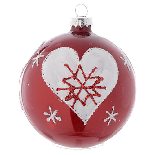 Red Christmas bauble with decoration, 80mm diameter 3