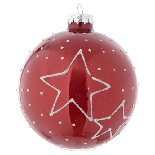 Boule verre rouge avec décorations 90 mm pour sapin de Noël 2