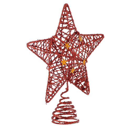 Ponteira árvore Natal estrela glitter vermelha 2