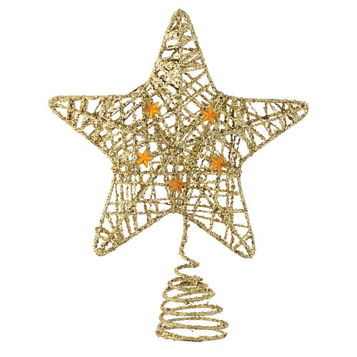 Ponteira árvore Natal estrela glitter dourada 1