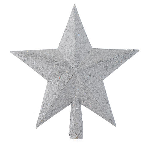 Ponteira árvore de Natal estrela glitter prata 1