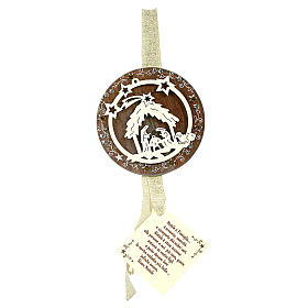 Christmas tree ornaments in wood and pvc: Christmas tree decoration in wood and glass with nativity 95 mm