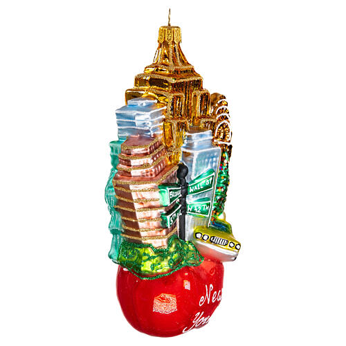 New Yorker Stadtansicht und Apfel, Weihnachtsbaumschmuck aus mundgeblasenem Glas 3