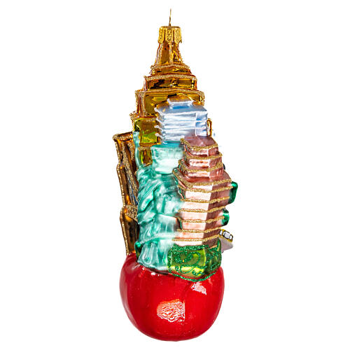 Blown glass Christmas ornament, New York landscape with apple 5