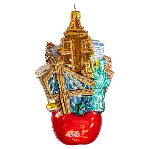 Blown glass Christmas ornament, New York landscape with apple 6