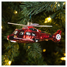 Roter Helikopter, Weihnachtsbaumschmuck aus mundgeblasenem Glas