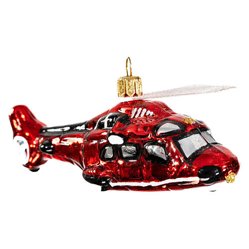 Blown glass Christmas ornament, red helicopter 4