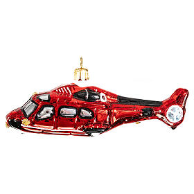 Blown glass Christmas ornament, red helicopter