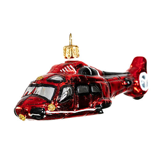 Blown glass Christmas ornament, red helicopter 3