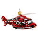 Blown glass Christmas ornament, red helicopter s4