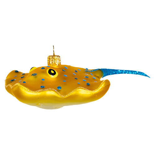 Blown glass Christmas ornament, yellow manta 3