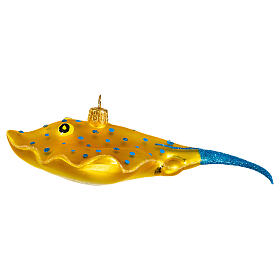 Blown glass Christmas ornament, yellow manta