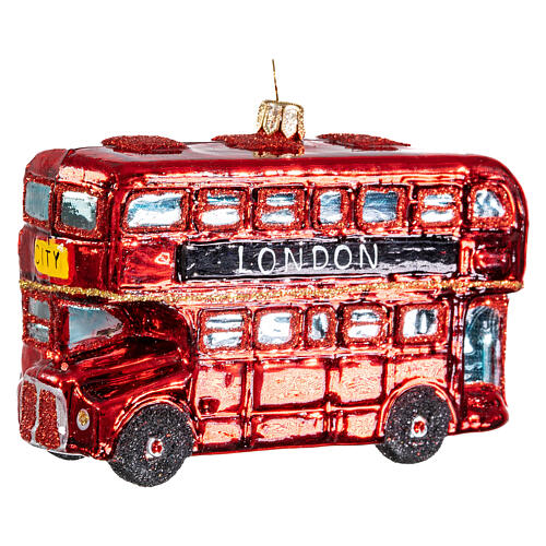 Blown glass Christmas ornament, London Bus 3