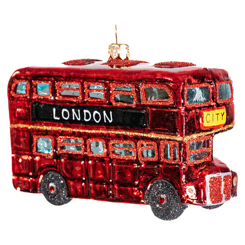Blown glass Christmas ornament, London Bus 4
