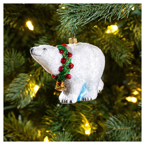 Ours polaire décor verre soufflé sapin Noël 2