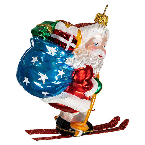Blown glass Christmas ornament, Santa Claus on ski 5