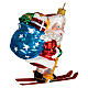 Blown glass Christmas ornament, Santa Claus on ski s5