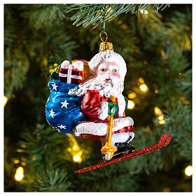 Babbo Natale sugli sci decorazione vetro soffiato Albero Natale