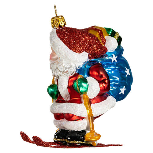 Blown glass Christmas ornament, Santa Claus on skis 4