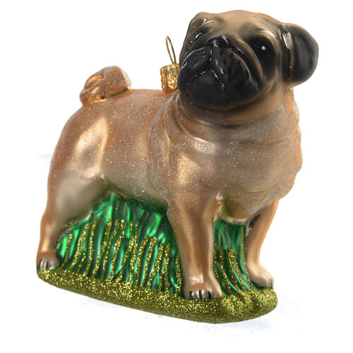 Blown glass Christmas ornament, pug 3