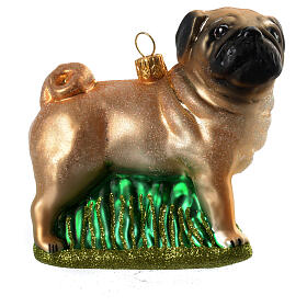 Blown glass Christmas ornament, pug