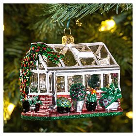 Blown glass Christmas ornament, greenhouse
