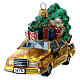 Blown glass Christmas ornament, New York taxi with Christmas tree s3