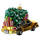 Blown glass Christmas ornament, New York taxi with Christmas tree s6