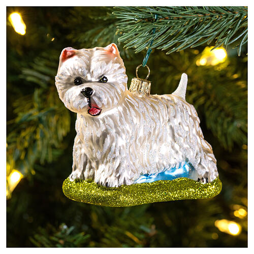 Cão West Highland White Terrier adorno vidro soprado árvore Natal 2