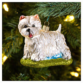 Blown glass Christmas ornament, Westie dog