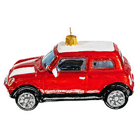 Blown glass Christmas ornament, red Mini Cooper