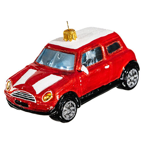 Mini Cooper rossa addobbo vetro soffiato Albero Natale 3