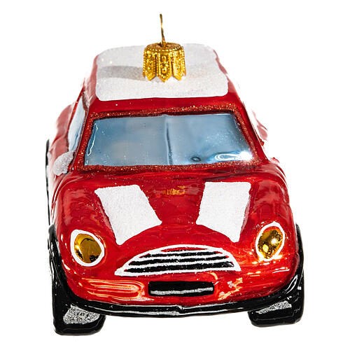 Mini Cooper vermelho adorno vidro soprado árvore Natal 6