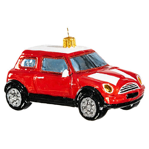 Mini Cooper vermelho adorno vidro soprado árvore Natal 5
