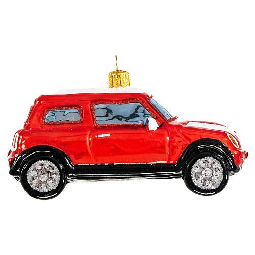 Mini Cooper vermelho adorno vidro soprado árvore Natal 6