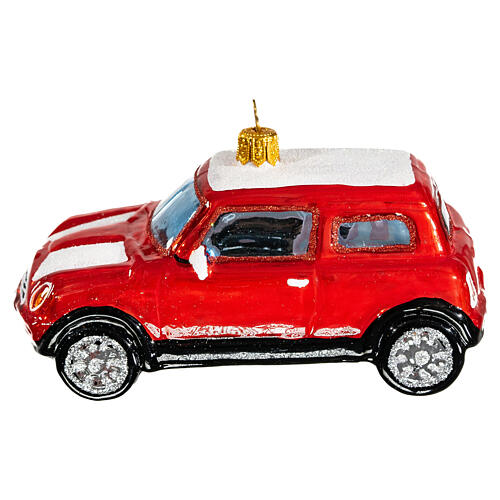 Blown glass Christmas ornament, red Mini Cooper 1