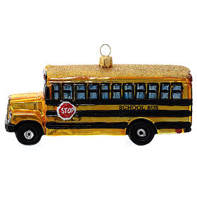 Blown glass Christmas ornament, school bus