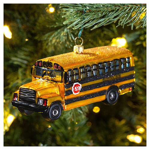 Blown glass Christmas ornament, school bus 2